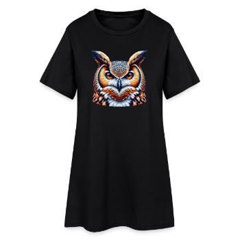 Eule - Frauen T-Shirt-Kleid - Schwarz - Vorne