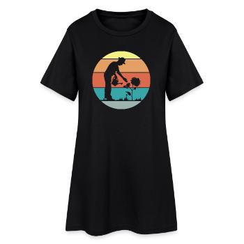 Gärtner retro Pflanzen Sonnenblume icon Garten - Frauen T-Shirt-Kleid - Schwarz - Vorne