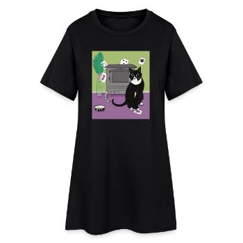Chat Reine de cœur. - Robe T-shirt Femme - noir - Devant