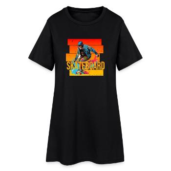 Skateboard - Frauen T-Shirt-Kleid - Schwarz - Vorne