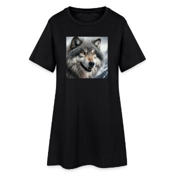 Wolf - Frauen T-Shirt-Kleid - Schwarz - Vorne