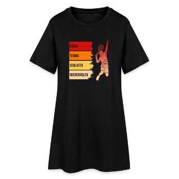 Essen, Tennis, Schlafen, Wiederholen - Frauen T-Shirt-Kleid - Schwarz - Vorne
