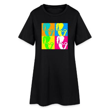 Popart Sportliche Damen - Frauen T-Shirt-Kleid - Schwarz - Vorne