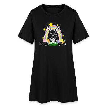 Lapin de Pâques avec arc-en-ciel et œufs de Pâques - Robe T-shirt Femme - noir - Devant