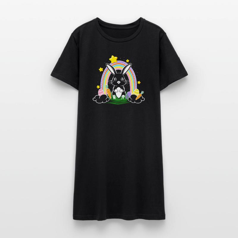 Easter Bunny Bunny with Rainbow and Easter Eggs Women’s T-Shirt Dress