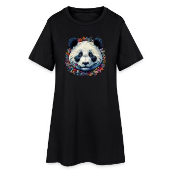 Panda - Frauen T-Shirt-Kleid - Schwarz - Vorne