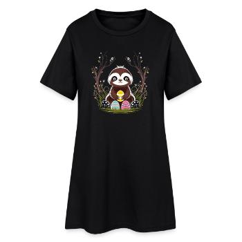 Easter Sloth with Easter Eggs in Spring - Women’s T-Shirt Dress - black - Front
