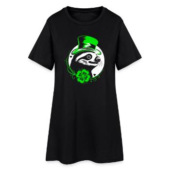 Faultier St Patricks Day mit Klee und Hut - Frauen T-Shirt-Kleid - Schwarz - Vorne