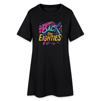 Bunte 80er Jahre Neon Schriftzug - Frauen T-Shirt-Kleid - Schwarz - Vorne