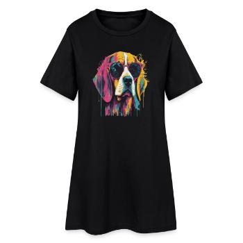 Chien coloré avec des lunettes de soleil - Robe T-shirt Femme - noir - Devant