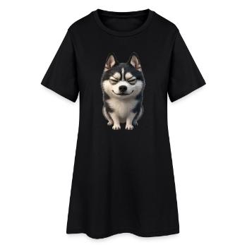 Visage rieur husky joyeux - Robe T-shirt Femme - noir - Devant