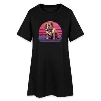 Bouledogue néon rétro - Robe T-shirt Femme - noir - Devant
