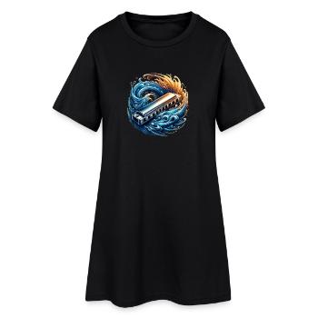 Mundharmonika Abstraktes Design - Frauen T-Shirt-Kleid - Schwarz - Vorne