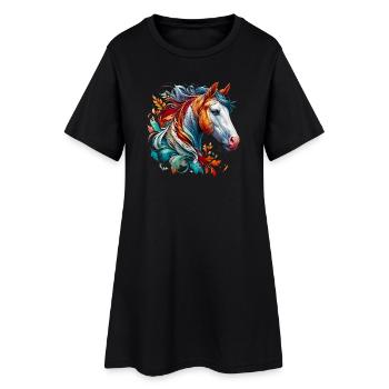 Pferd - Frauen T-Shirt-Kleid - Schwarz - Vorne