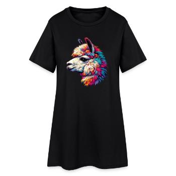 Alpaka - Frauen T-Shirt-Kleid - Schwarz - Vorne