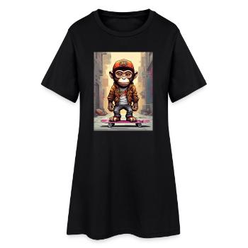 Skate-Monkey im Großstadt-Style - Frauen T-Shirt-Kleid - Schwarz - Vorne