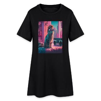 Urban Cat in Retro Vibe - Frauen T-Shirt-Kleid - Schwarz - Vorne