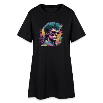 Portrait rétro Pop Art sur fond coloré - Robe T-shirt Femme - noir - Devant