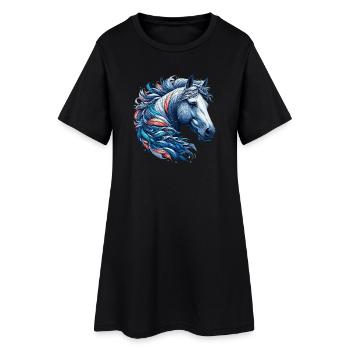 Pferd - Frauen T-Shirt-Kleid - Schwarz - Vorne