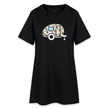 Caravan Gänseblümchen Wohnwagen Retro Frühling Fan - Frauen T-Shirt-Kleid - Schwarz - Vorne