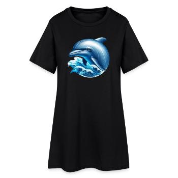 Delfin - Frauen T-Shirt-Kleid - Schwarz - Vorne