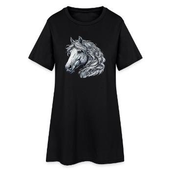 Pferd - Frauen T-Shirt-Kleid - Schwarz - Vorne