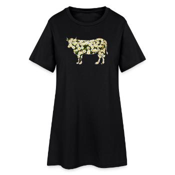 T Shirt vache fleurs marguerite humour drôle - Robe T-shirt Femme - noir - Devant