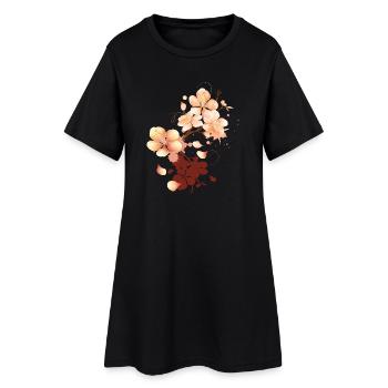 Graffiti de fleur de pêcher dans un ton pêche velouté - Robe T-shirt Femme - noir - Devant