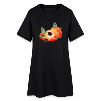 Peach Half & Bright Peaches with Leaves - Women’s T-Shirt Dress - black - Front