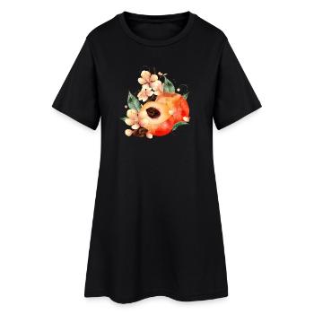 Peach Half, Peaches, Leaves & Peach Blossoms - Women’s T-Shirt Dress - black - Front