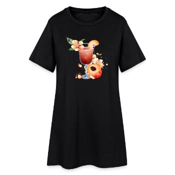 Cocktail with peach half and peach blossoms - Women’s T-Shirt Dress - black - Front
