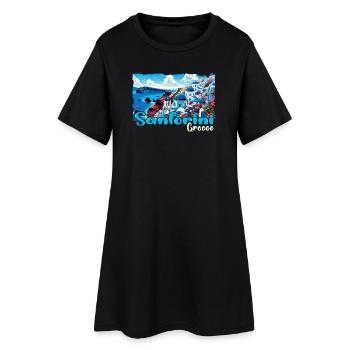 Santorin, Grèce, océan, île grecque - Robe T-shirt Femme - noir - Devant