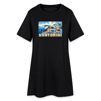 Santorin, Grèce, océan, volcan Akrotiri - Robe T-shirt Femme - noir - Devant