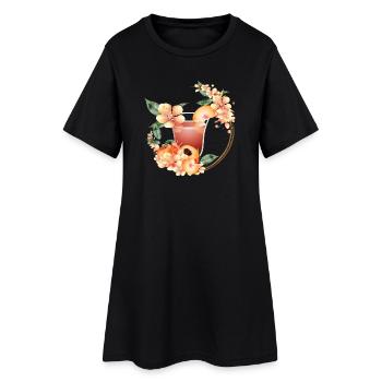 Cocktail with Peach Half & Peach Blossom Wreath - Women’s T-Shirt Dress - black - Front