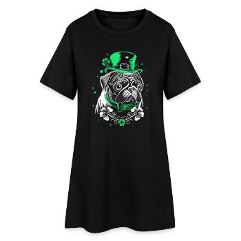 Pug with St Patrick's Day Hat - Women’s T-Shirt Dress - black - Front