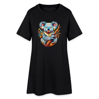 Koala - Frauen T-Shirt-Kleid - Schwarz - Vorne