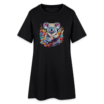 Koala - Frauen T-Shirt-Kleid - Schwarz - Vorne