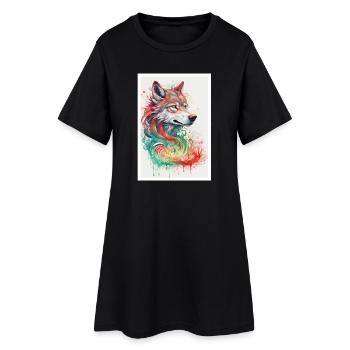 Portrait du loup à l’aquarelle - Robe T-shirt Femme - noir - Devant