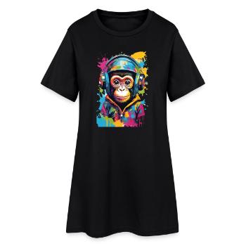 Colorful monkey with headphones - Women’s T-Shirt Dress - black - Front