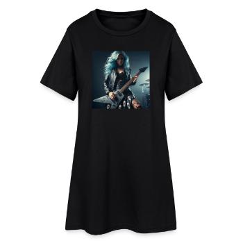 Female heavy metal guitarist - Women’s T-Shirt Dress - black - Front