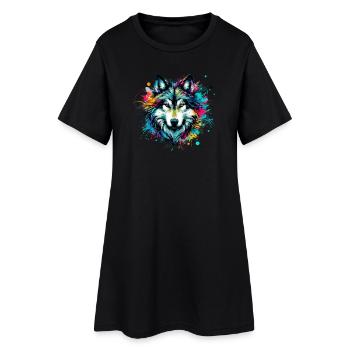 Wolf - Frauen T-Shirt-Kleid - Schwarz - Vorne