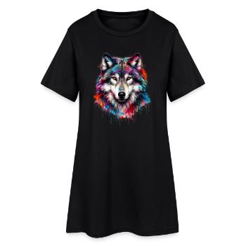 Wolf - Frauen T-Shirt-Kleid - Schwarz - Vorne