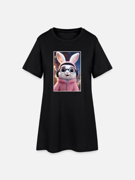 Kuschelhase mit Brille und Hoodie - Frauen T-Shirt-Kleid - Schwarz