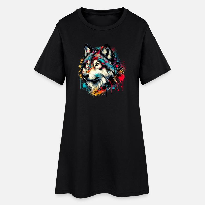 Wolf - Frauen T-Shirt-Kleid - Schwarz
