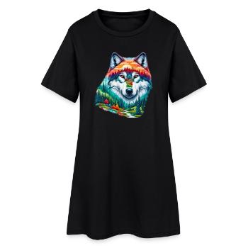 Loup - Robe T-shirt Femme - noir - Devant