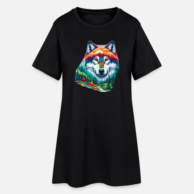 Wolf - Frauen T-Shirt-Kleid - Schwarz