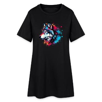 Loup - Robe T-shirt Femme - noir - Devant