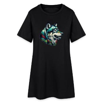 Loup - Robe T-shirt Femme - noir - Devant
