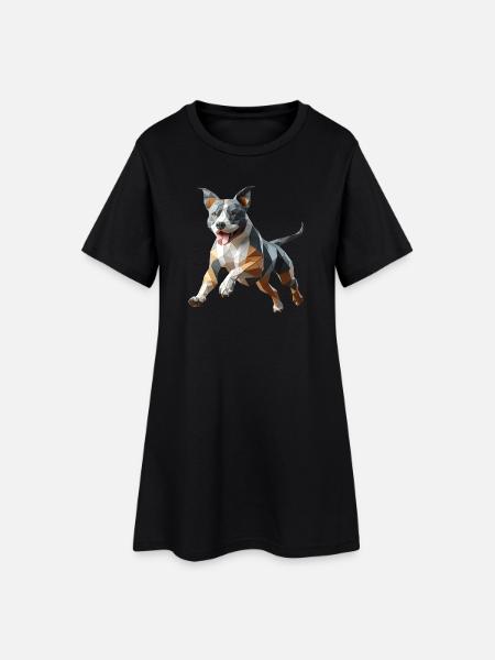 Staffy origami 3d geometric dog - Women’s T-Shirt Dress - black