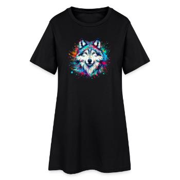 Wolf - Frauen T-Shirt-Kleid - Schwarz - Vorne